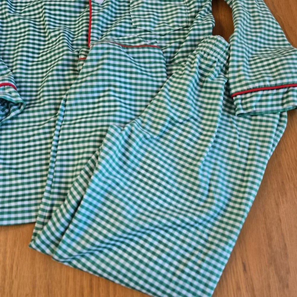 Only Little Once Christmas Holiday Pajama‎ 2 Pc Set Green Gingham Size 4 NWOT